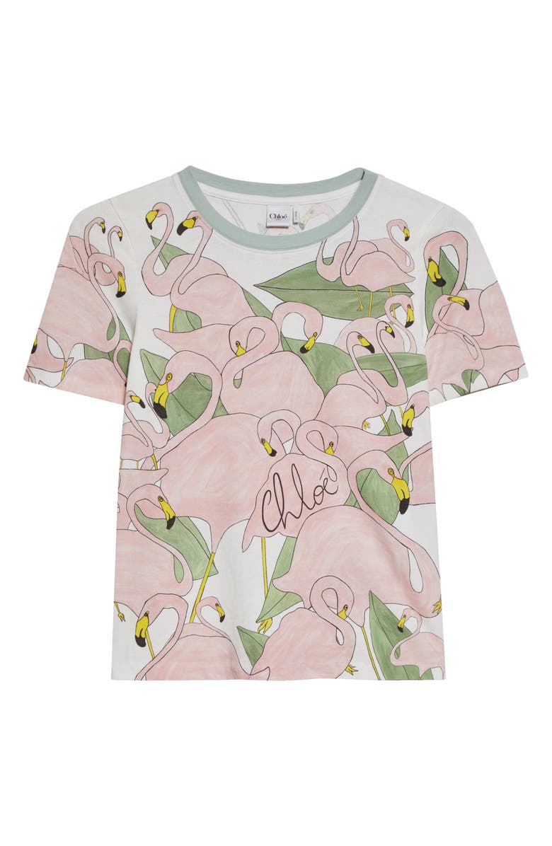 Chloé Flamingo Print Jersey Ringer T-Shirt, Alternate, color, Iconic Milk
