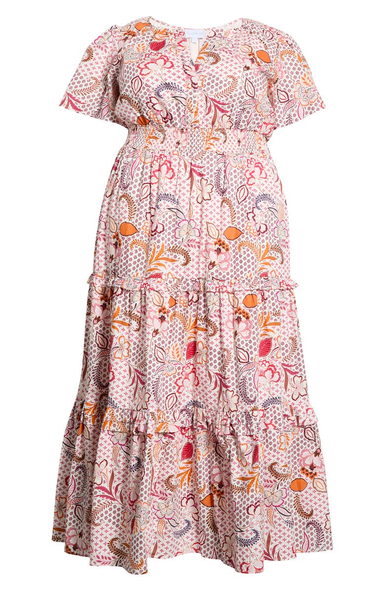 SUGARLIPS Hendry Floral Palmer Tiered Cotton Maxi Dress, Alternate, color, Cream-Mult