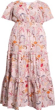 SUGARLIPS Hendry Floral Palmer Tiered Cotton Maxi Dress