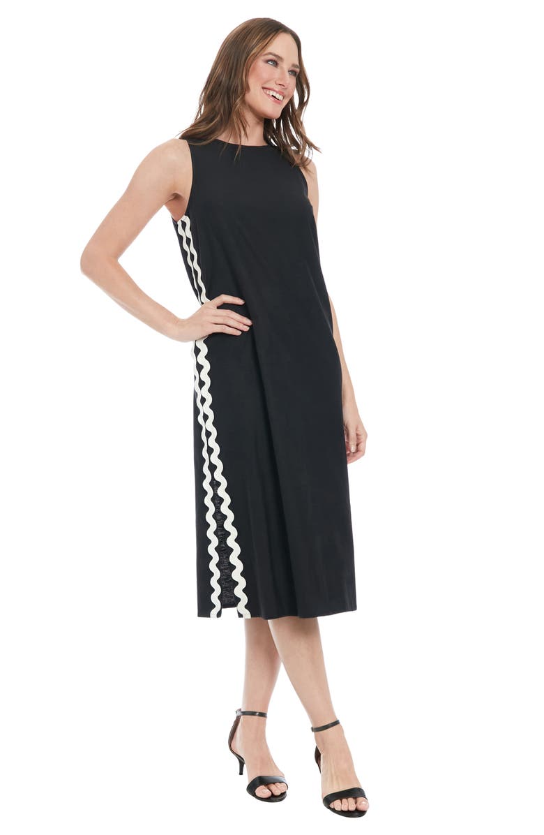 London Times Rickrack Trim Sleeveless Midi Dress, Alternate, color, Black