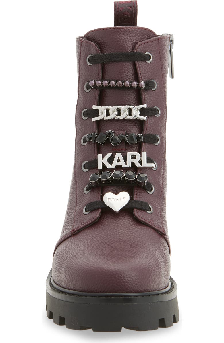 KARL LAGERFELD PARIS Mela Lug Sole Boot, Alternate, color, Wine