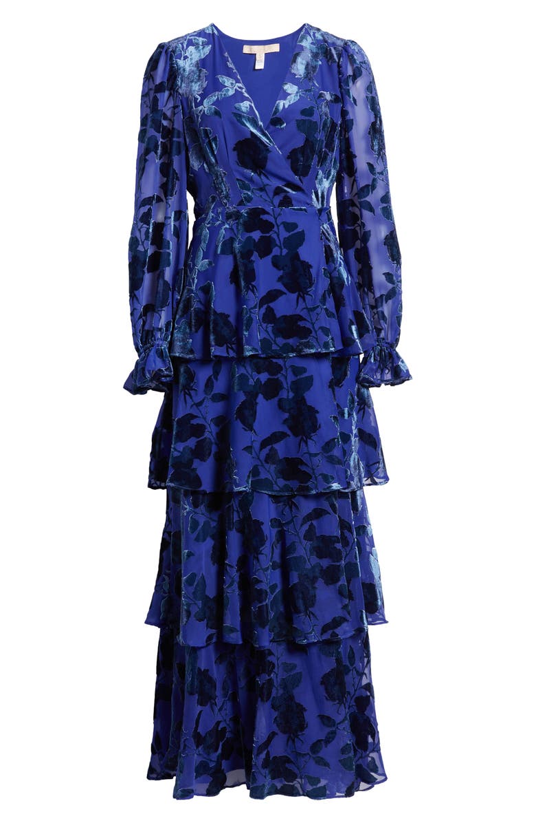 Hutch Long Sleeve Velvet Burnout Maxi Wrap Dress, Alternate, color, 