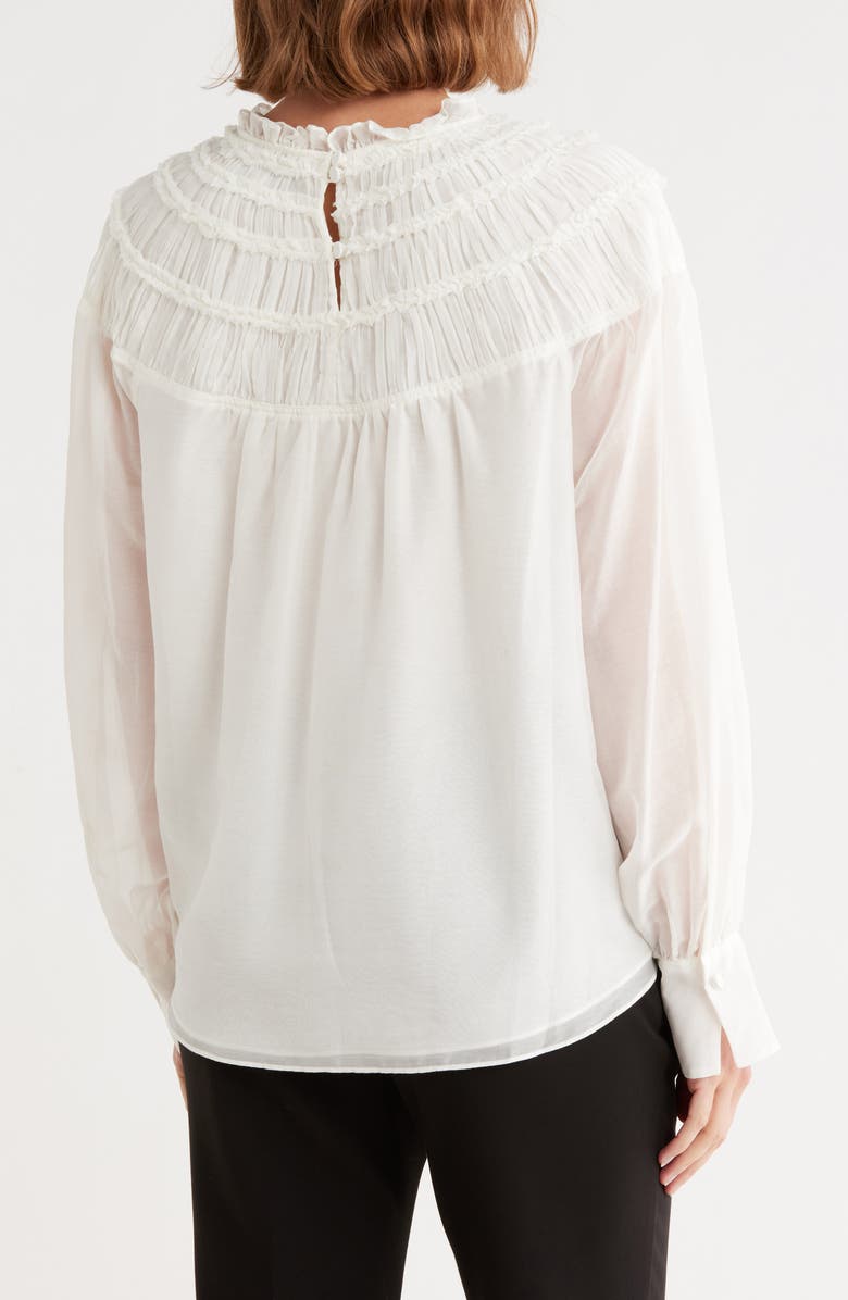 Rebecca Taylor Cotton & Silk Ruched Top, Alternate, color, Snow