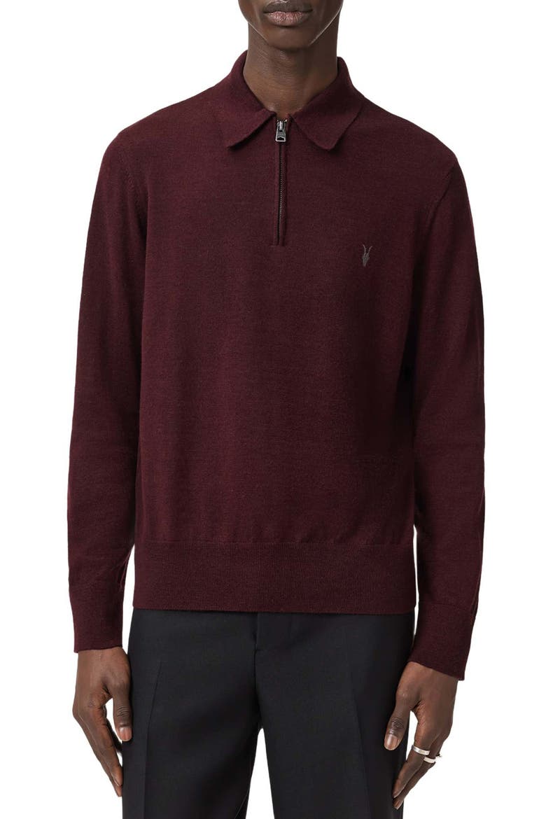 Albany Merino Wool Quarter Zip Polo, Alternate, color, BRONZED RED