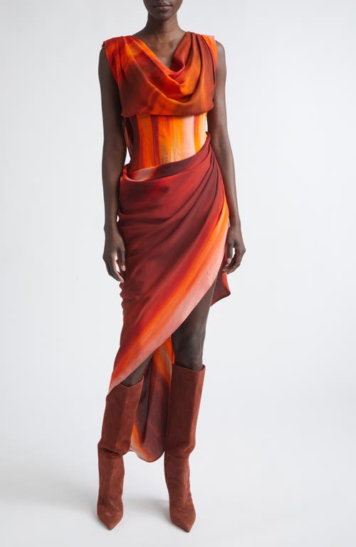LaQuan Smith Draped Open Back Dress in Red Multi at Nordstrom, Size Small