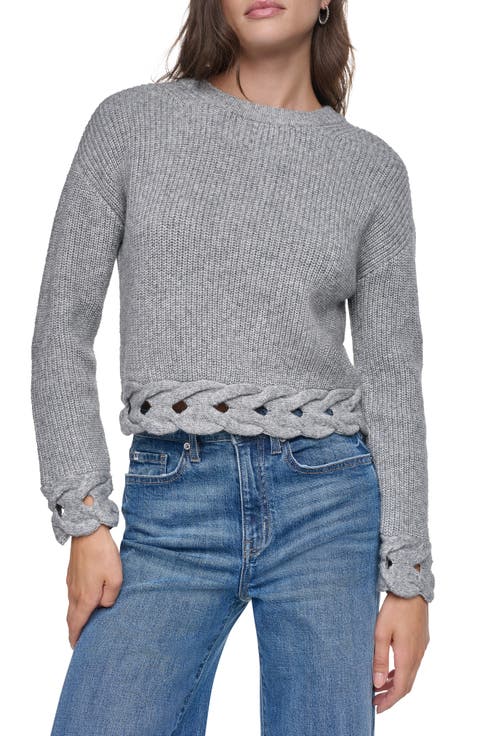 Cable Hem Crewneck Sweater
