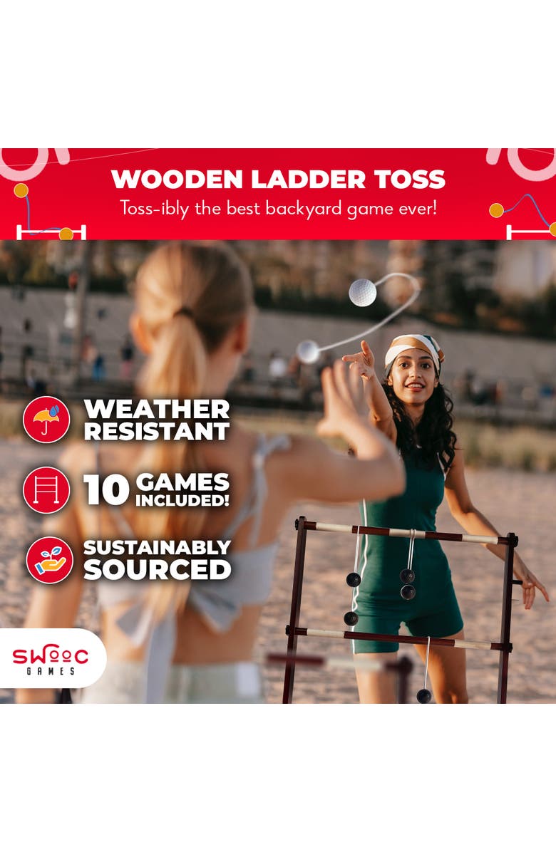 Swooc Games Wooden Ladder Ball Game Set, Alternate, color, Brown