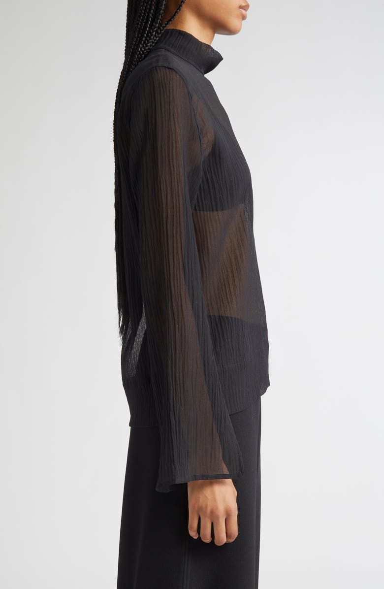 TOTEME Mock Neck Long Sleeve Cotton & Silk Top, Alternate, color, Black