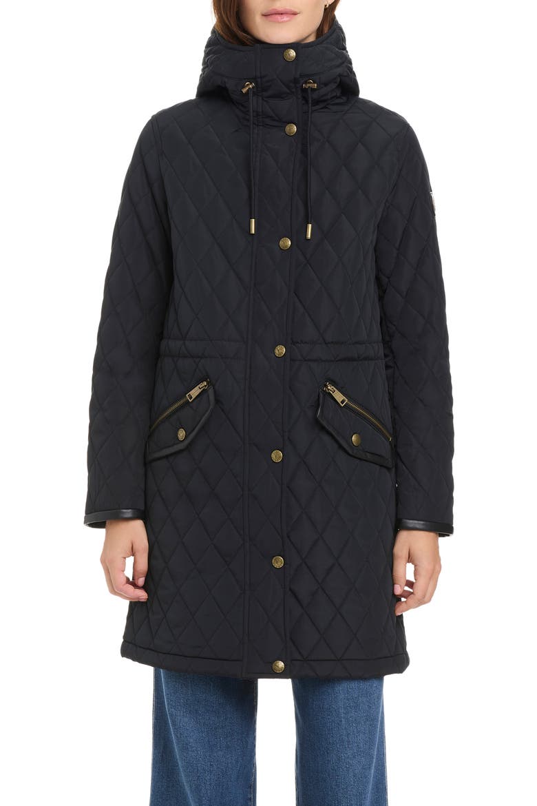 Diamond Quilted Hooded Coat, Alternate, color, BLACK