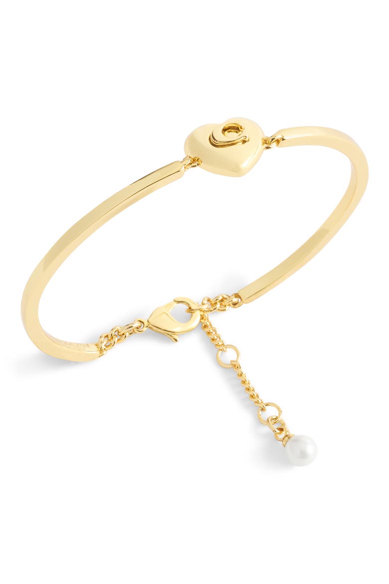Signature C Puffy Heart Charm Bracelet, Alternate, color, SHINY GOLD