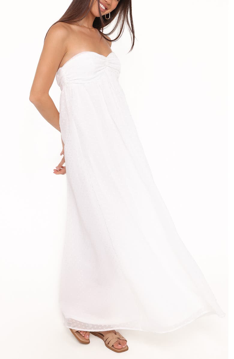 Petal & Pup Vee Clip Dot Strapless Maxi Dress, Main, color, 