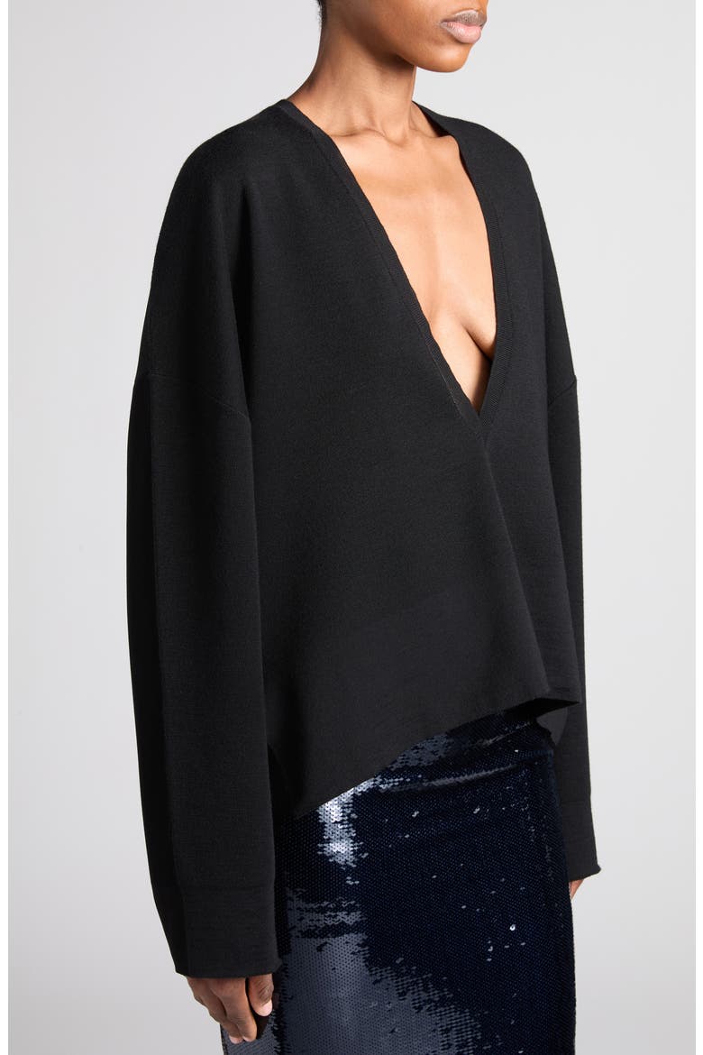Merino Wool Blend Plunge Neck Sweater, Alternate, color, BLACK