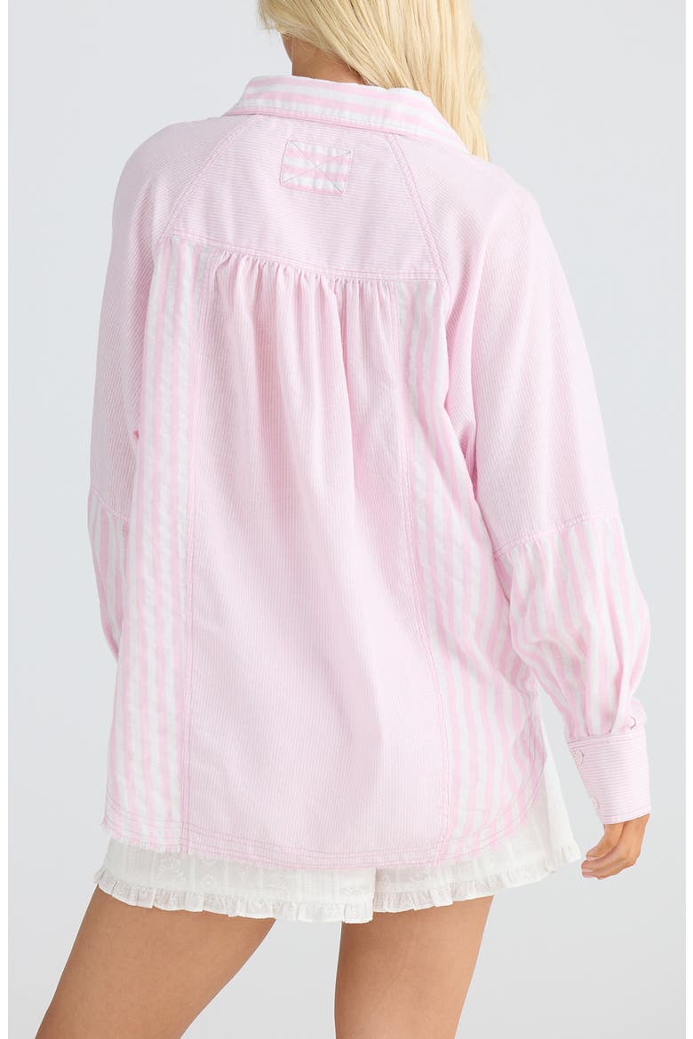 Yellowstone Oversize Stripe Raw Edge Cotton Button-Up Shirt, Alternate, color, PINK STRIPE
