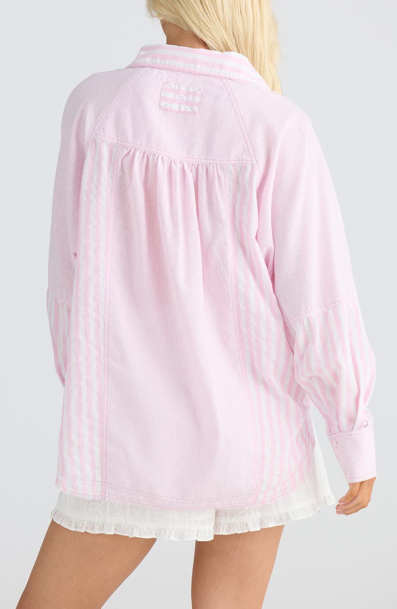 Talisman the Label Yellowstone Oversize Stripe Raw Edge Cotton Button-Up Shirt, Alternate, color,