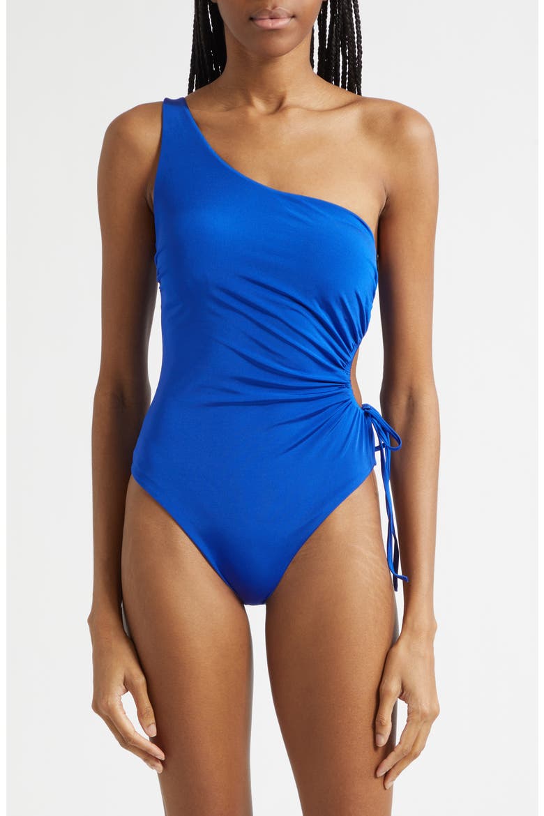 Canarie Beachwear Ruched Cutout One-Shoulder One-Piece Swimsuit, Main, color, CORNFLOWER BLUE