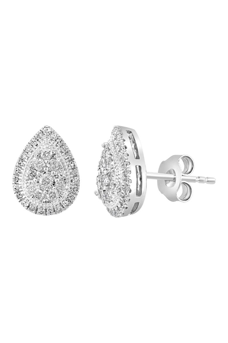 Sterling Silver Diamond Pear Stud Earrings, Main, color, SILVER