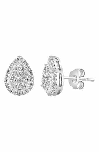 Sterling Silver Diamond Pear Stud Earrings