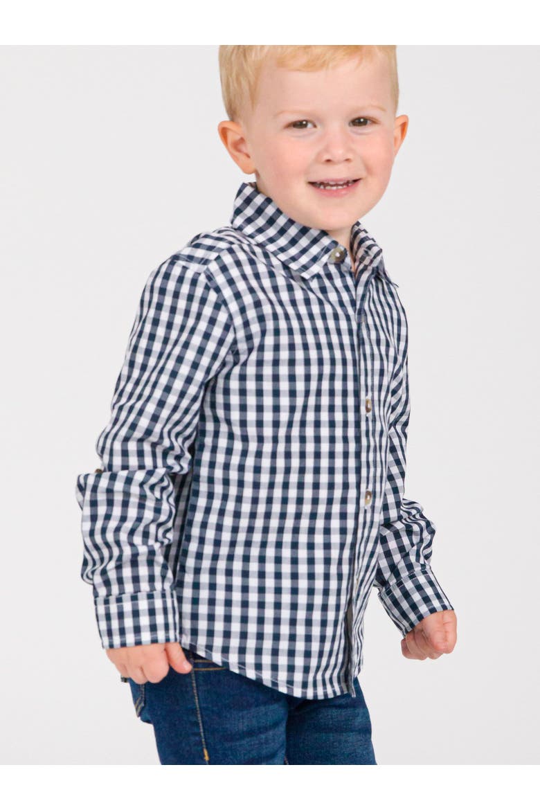 Toddler Boys Long Sleeve Button Down Shirt, Alternate, color, Classic Dark Navy Gingham