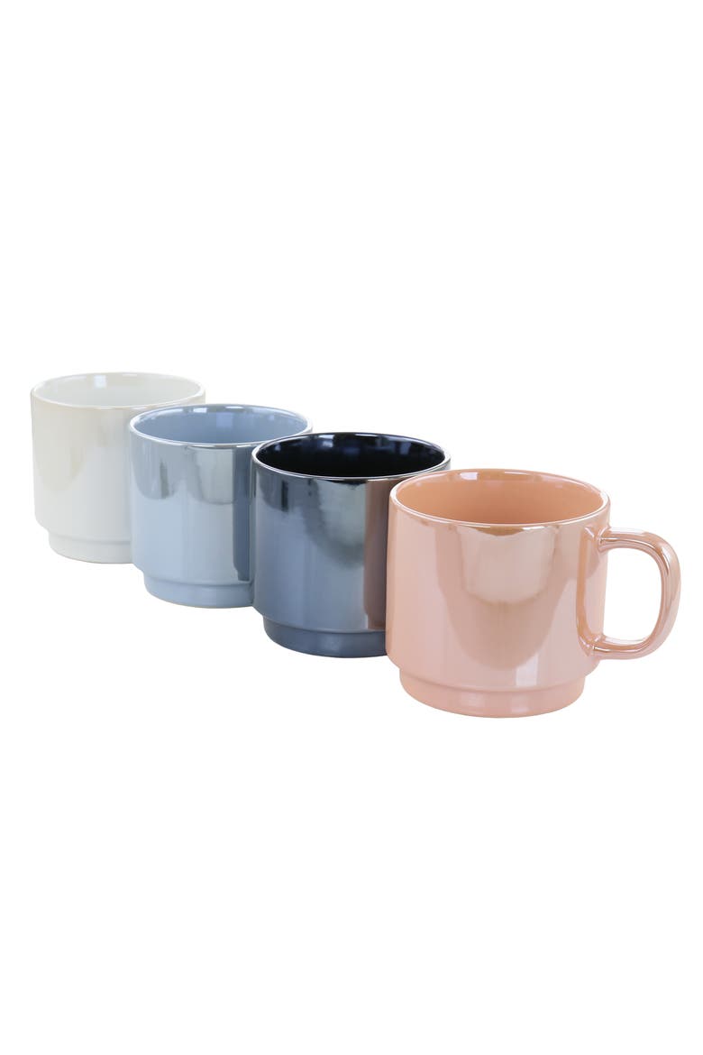 Cafe Celestial 4 Piece 14.8 Ounce Stoneware Pearlized Mug Set, Main, color, White