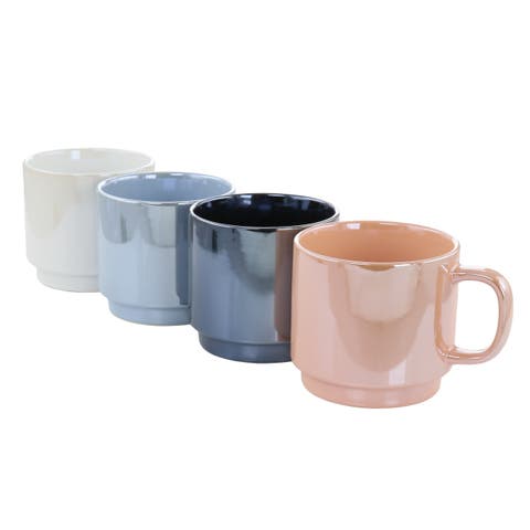 Cafe Celestial 4 Piece 14.8 Ounce Stoneware Pearlized Mug Set