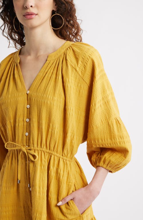 Treasure & Bond Button Front Cotton Seersucker Dress In Yellow