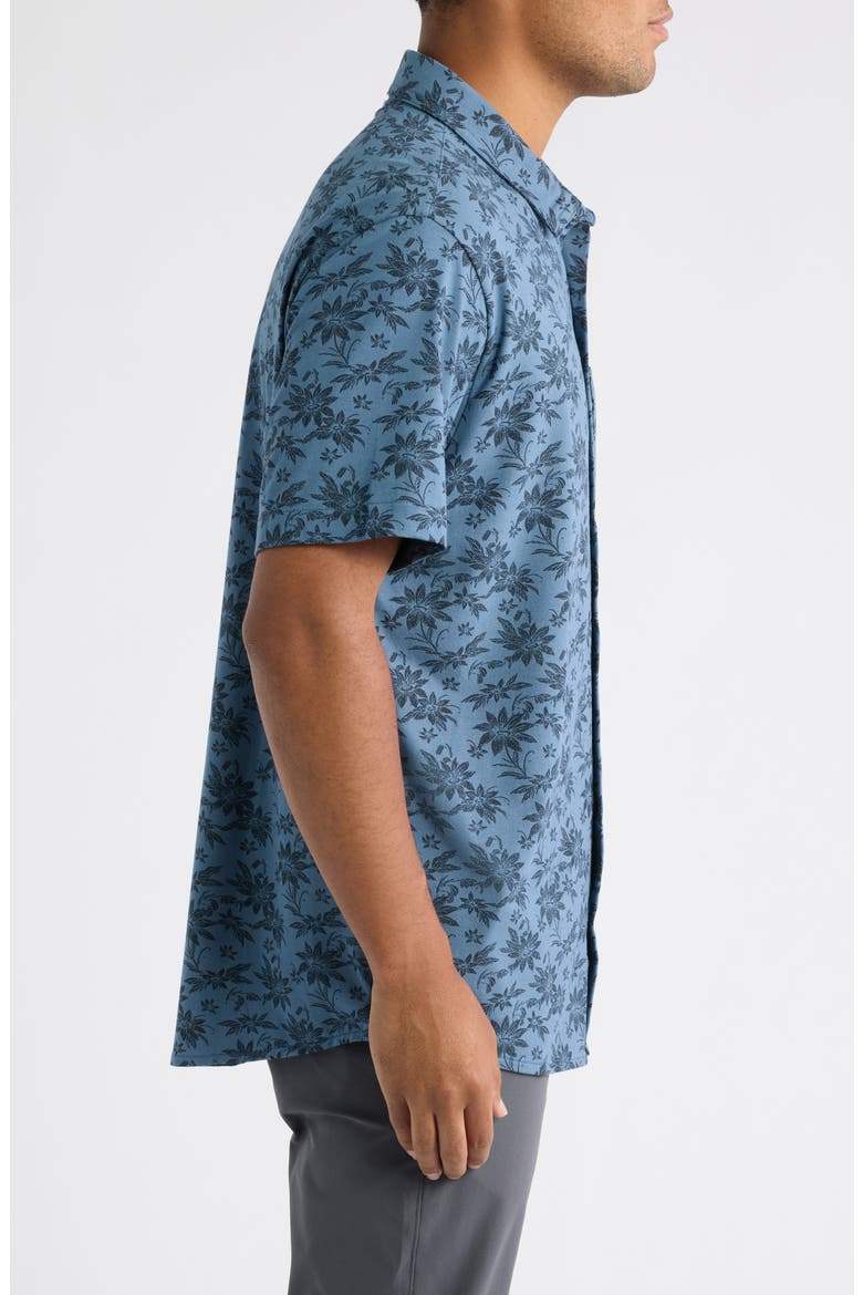 Comfortknit Floral Short Sleeve Button-Up Shirt, Alternate, color, BERING SEA