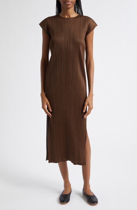 Swing Solid Pleated Midi Dress