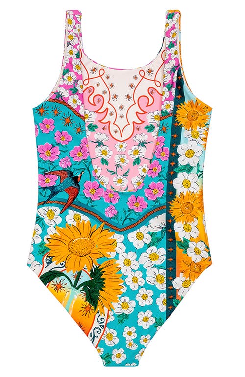 Agua Bendita Kids' Nopal Star One-piece Swimsuit In Blue Multicolor