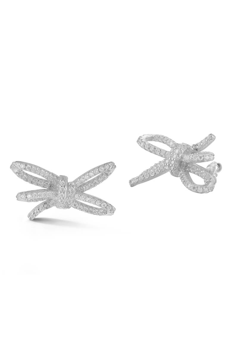 SPHERA MILANO Cubic Zirconia Double Bow Stud Earrings, Main, color, Silver