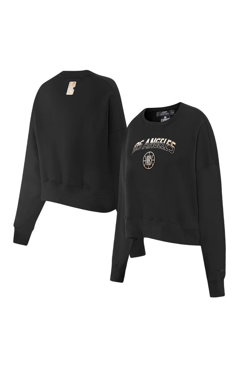 PRO STANDARD Women's Pro Standard  Black LA Clippers Glam Cropped Pullover Sweatshirt, Alternate, color, 