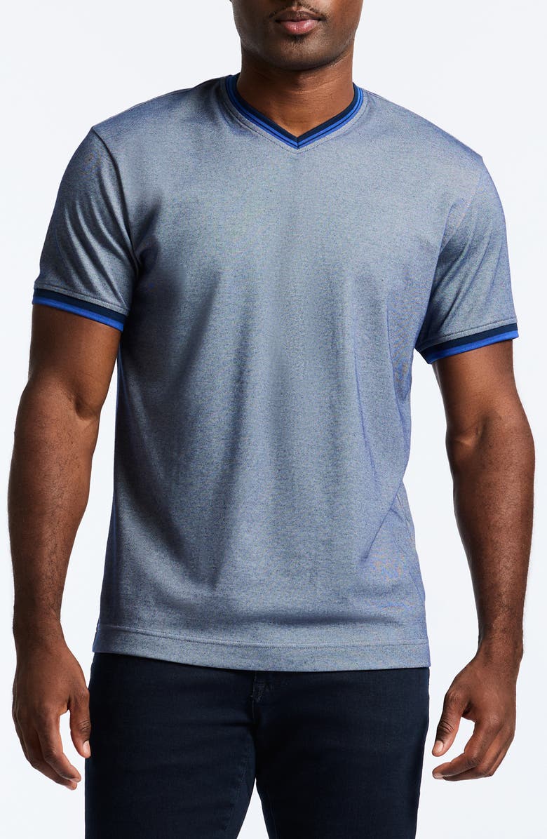 Robert Graham Tipped V-Neck T-Shirt, Main, color, Navy