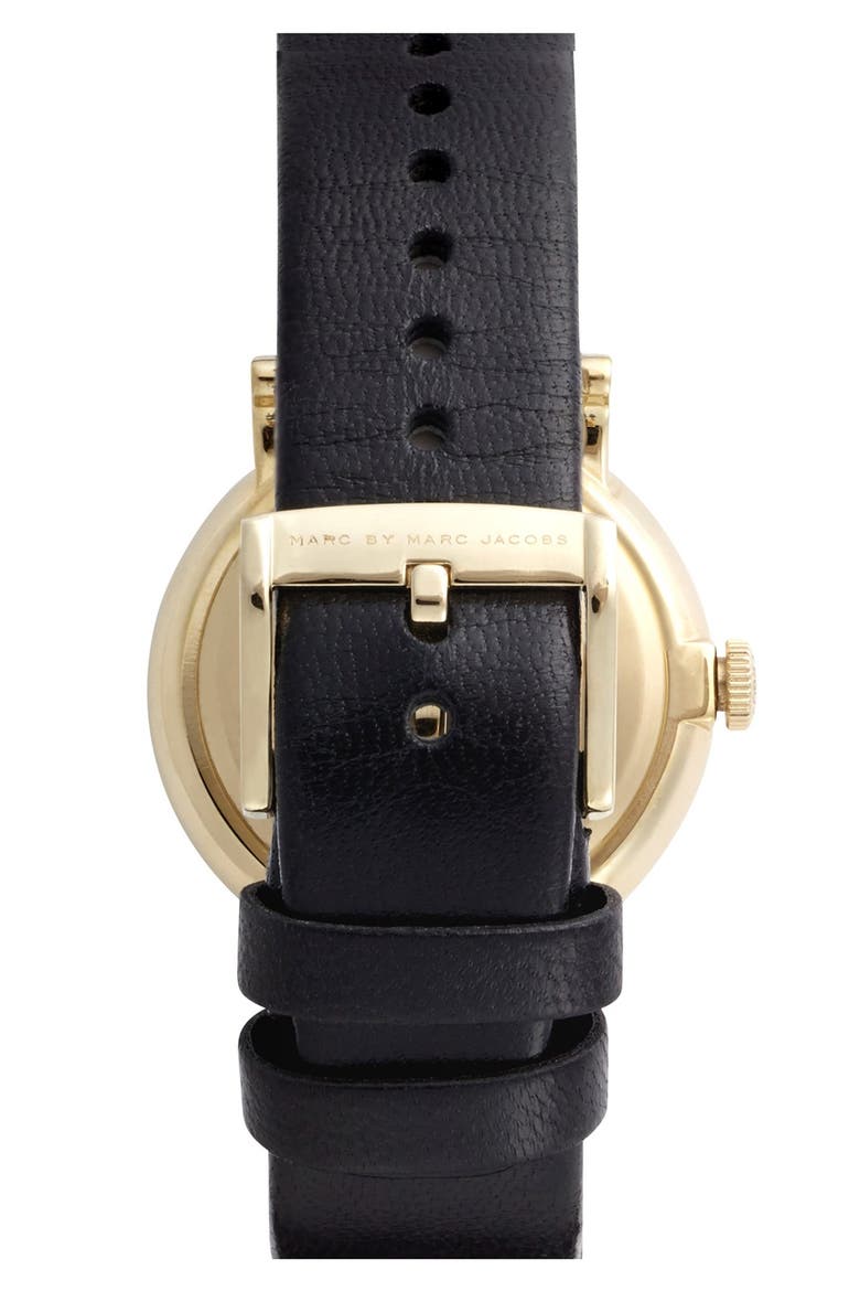 'Baker' Leather Strap Watch, 37mm, Alternate, color, BLACK/ GOLD