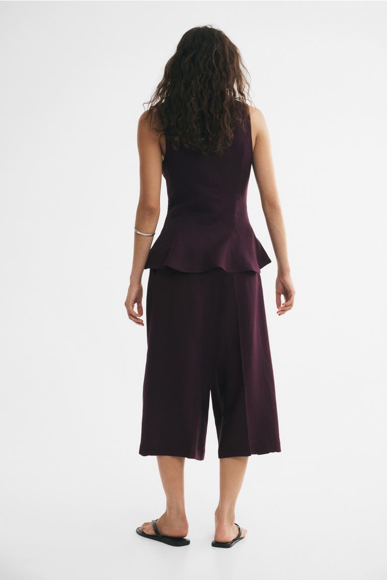 Wide-leg Linen-blend Culottes, Alternate, color, Dark purple