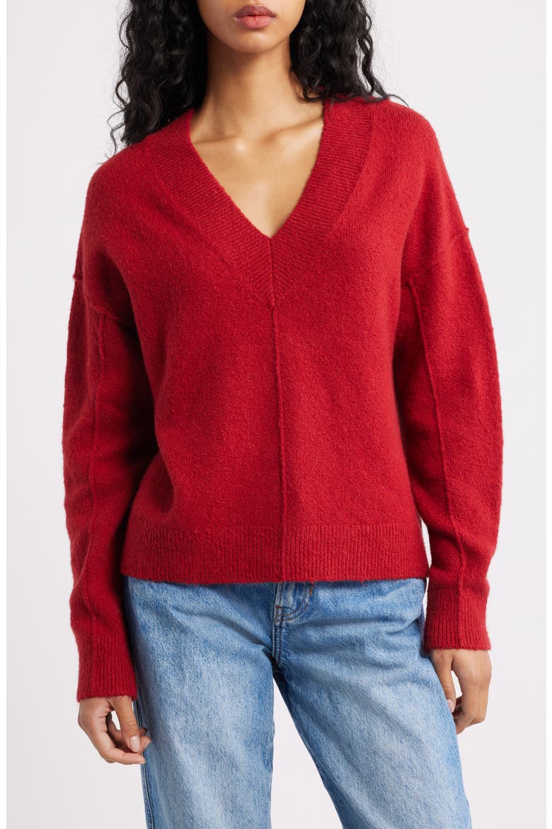 Calina Deep V-Neck Sweater, Main, color, WILD CRANBERRY