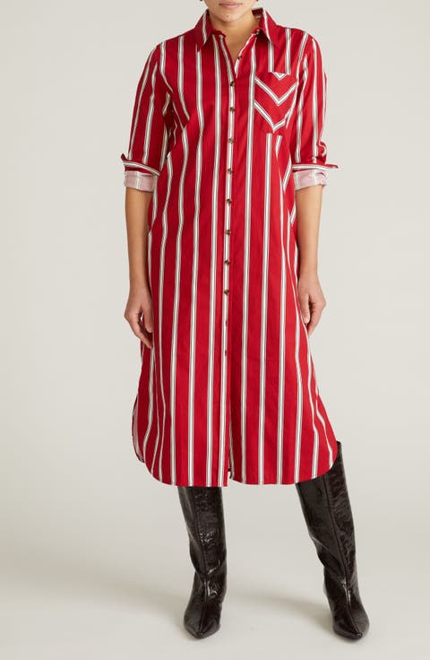 Odeon Long Sleeve Stretch Poplin Midi Shirtdress (Regular & Plus)