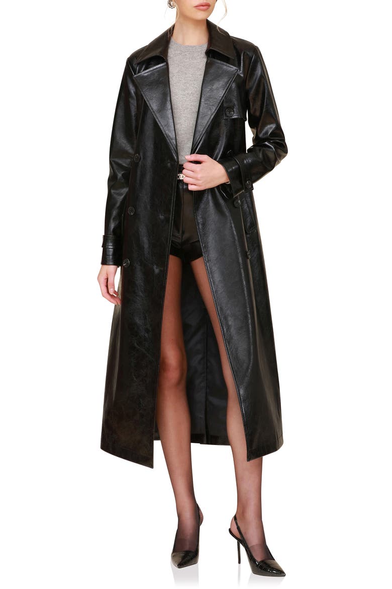 Faux Leather Trench Coat, Alternate, color, BLACK