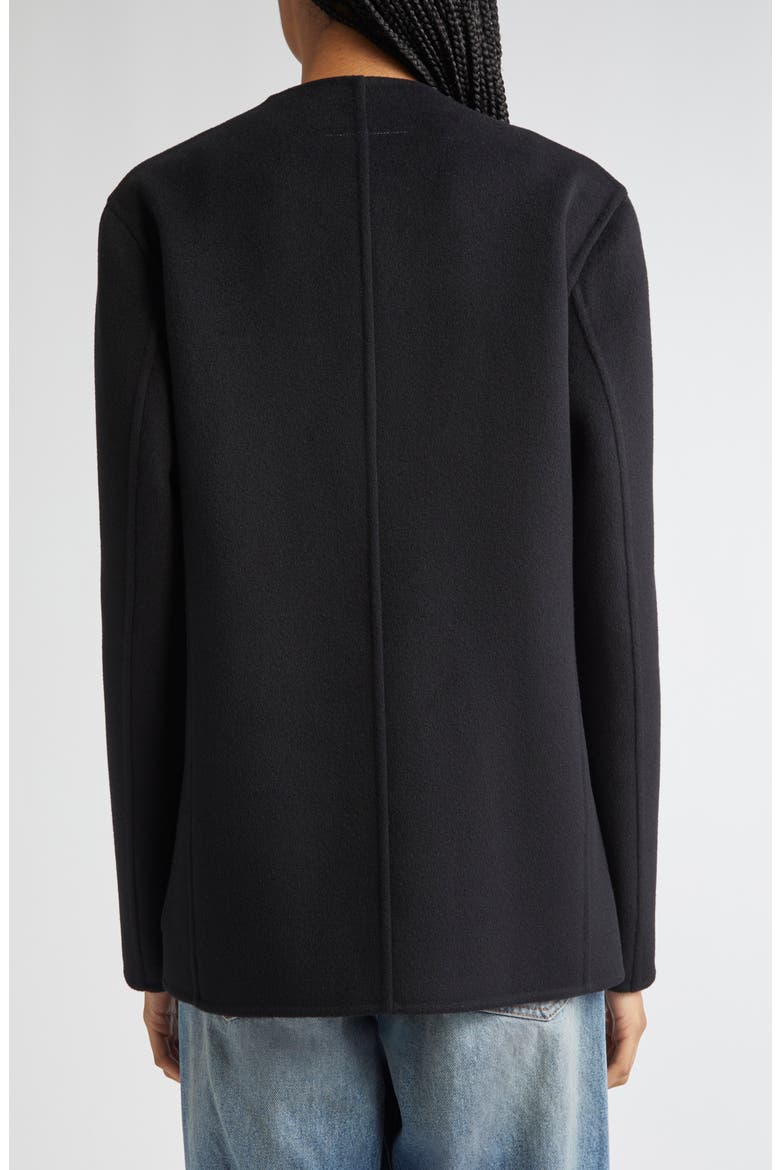 Collarless Single Breasted Virgin Wool Blazer, Alternate, color, BLACK