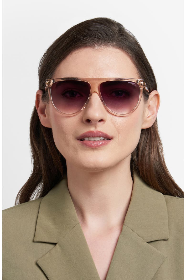 60mm Gradient Flat Top Sunglasses, Alternate, color, NUDE/ BROWN