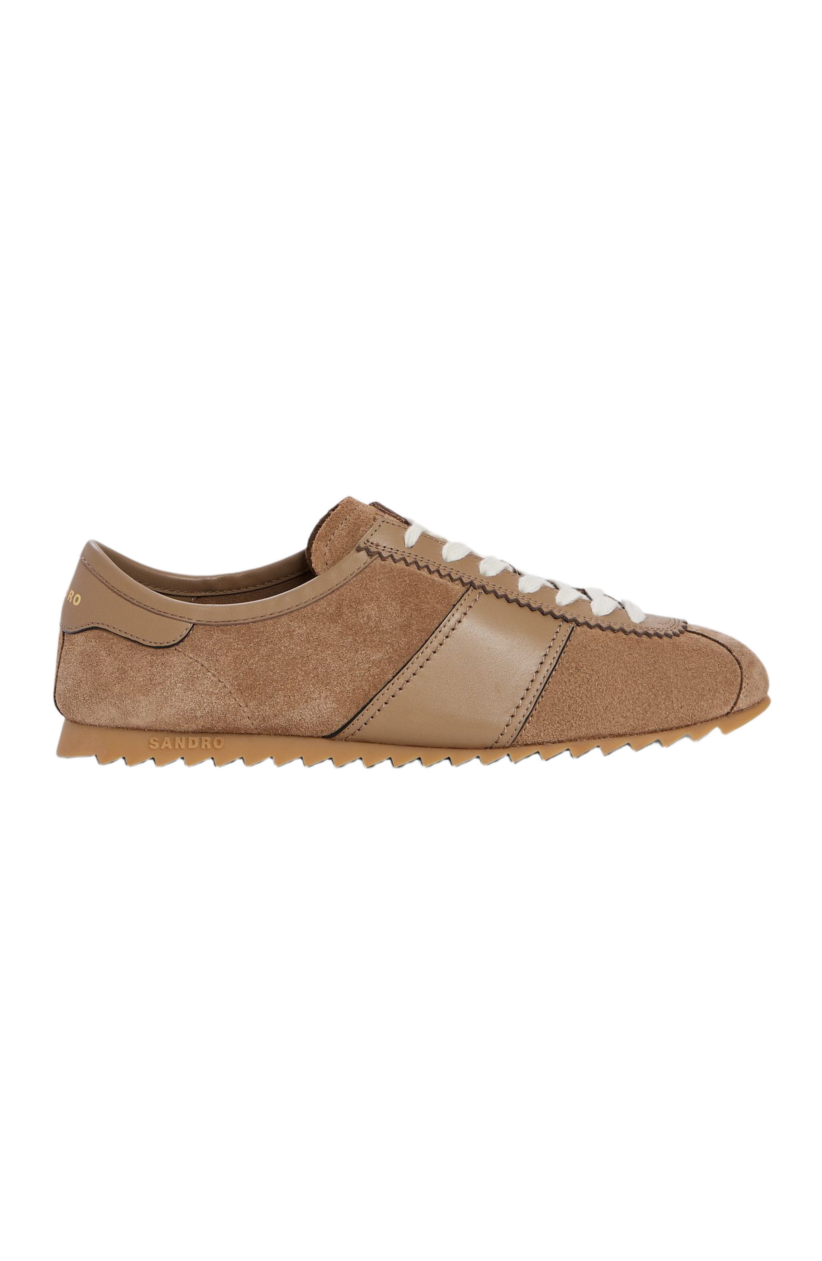 Leather and suede low-top sneakers, Main, color, Cappucino