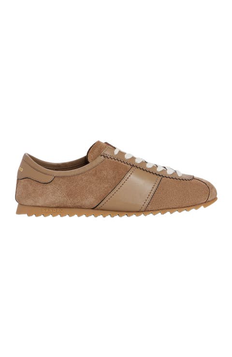 Leather and suede low-top sneakers