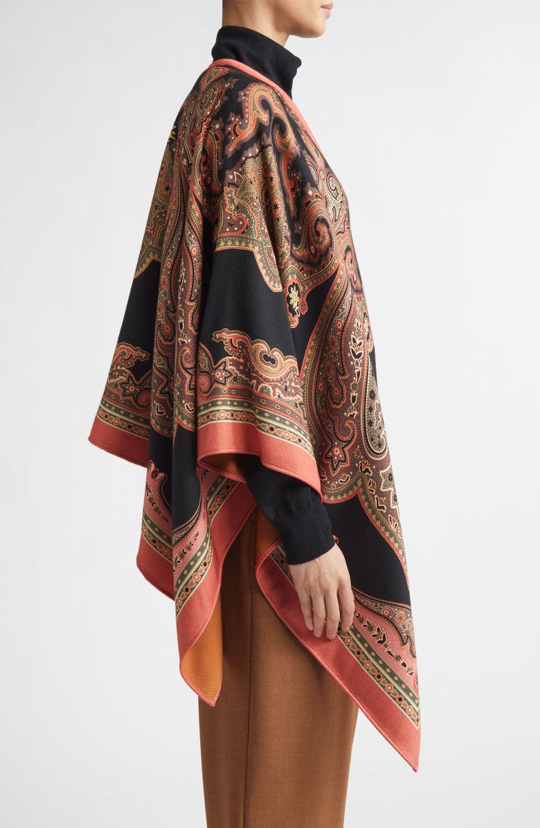 Etro Paisley Jacquard Wool Blend Cape, Alternate, color, Multicolor Black Base
