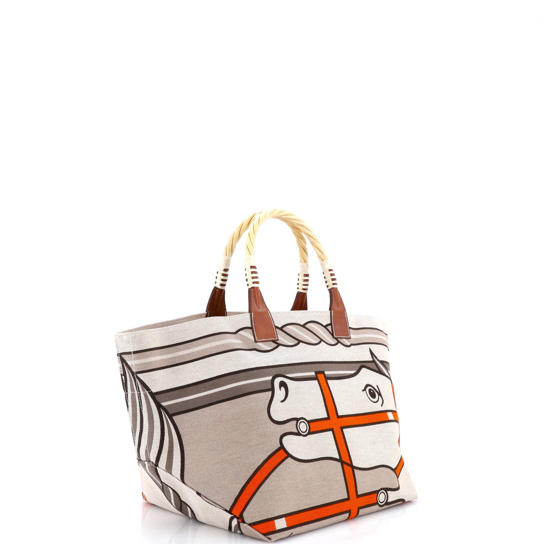 Pre-Owned Hermes Sac Steeple Tote Printed Toile with Wood, Alternate, color, 