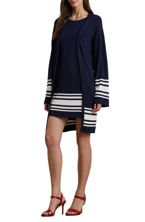 Ralph Lauren Two-tone Cap-sleeve Shift Sweater Dress In Refined Navy/white