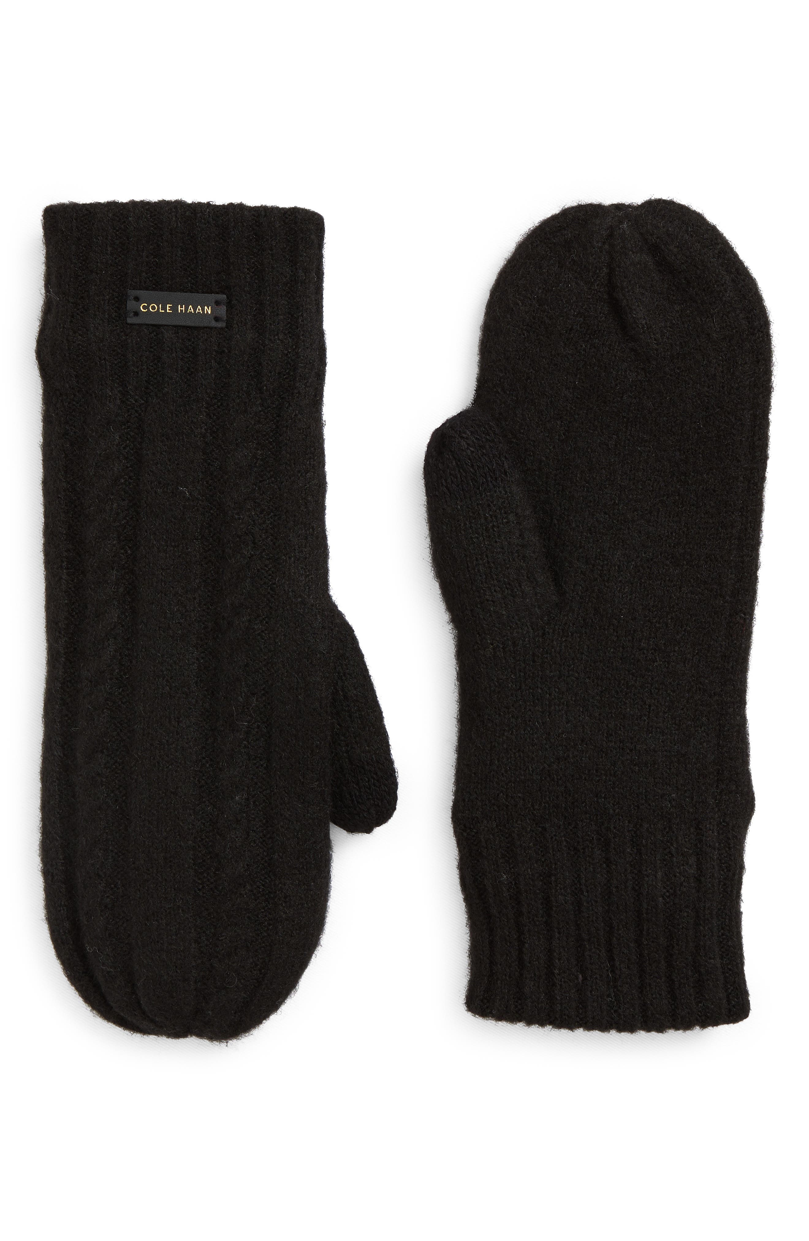 Cole Haan Wishbone Faux Fur Lined Cable Stitch Mittens