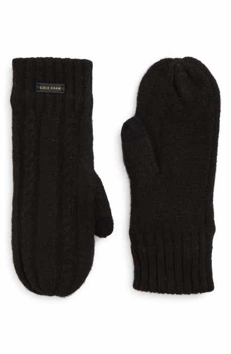 Cole Haan Wishbone Faux Fur Lined Cable Stitch Mittens