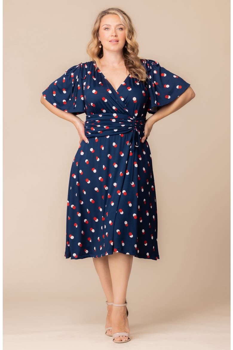 Jemma Ruched Tie Dress, Alternate, color, NAVY DOT DUO