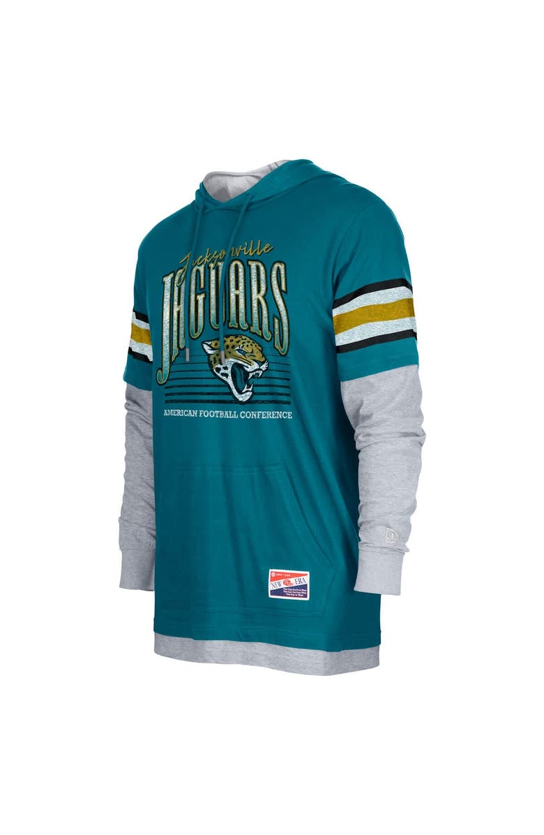 New Era Men's New Era Teal Jacksonville Jaguars Twofer Long Sleeve Hooded T-Shirt, Alternate, color, Teal