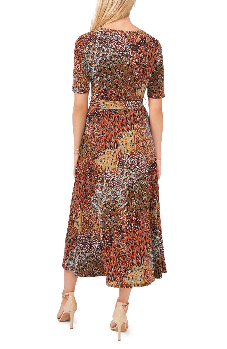 Chaus V-Neck Tie Waist Midi Dress, Alternate, color, Spice 620