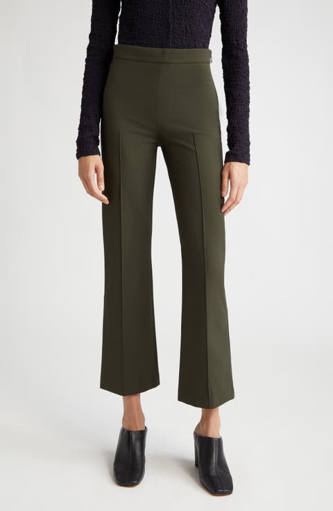 Pintuck Crop Flare Cotton Blend Pants