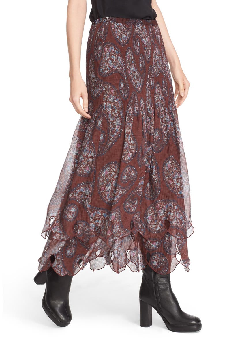 Floral Paisley Print Tiered Skirt, Alternate, color, FIG